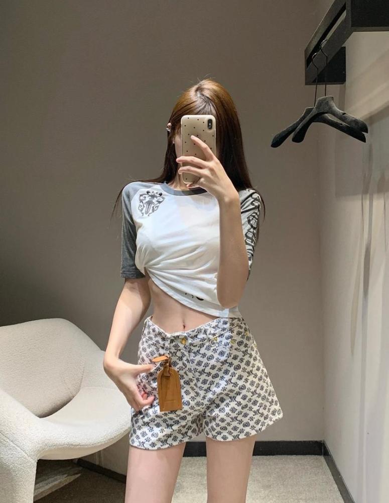 Louis Vuitton Women's Casual Logo Print Shorts in Black and White