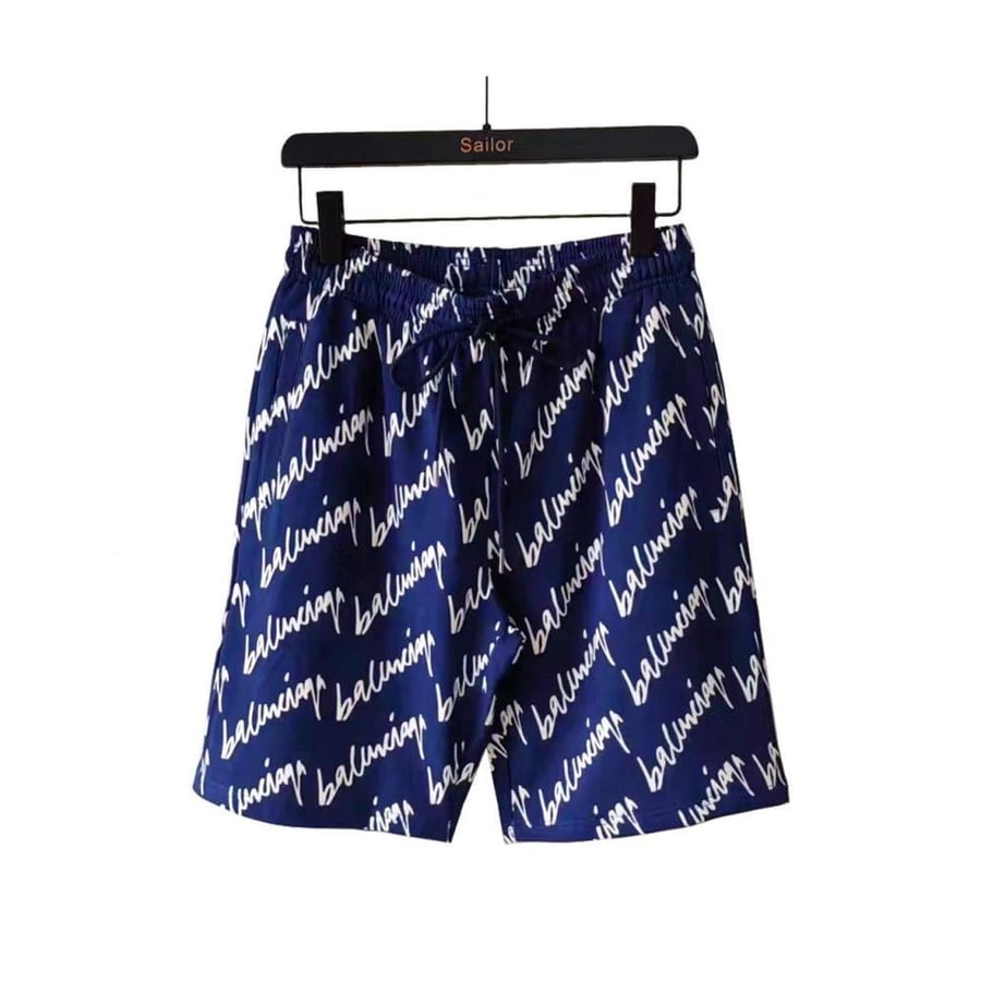 Balenciaga Men's Navy Blue Sport Shorts with Brand Name Print