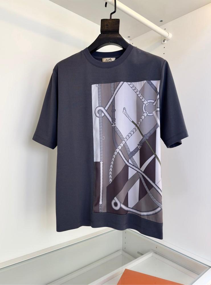 Hermes Men's Casual T-Shirt with Elegant Print, Black