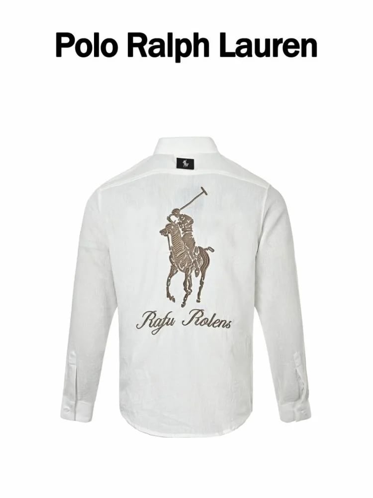 قميص أبيض من POLO بتطريز أنيق وأكمام طويلة