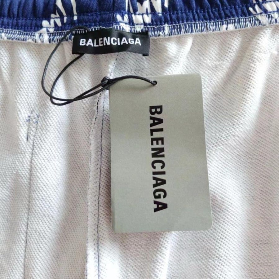 Balenciaga Men's Navy Blue Sport Shorts with Brand Name Print