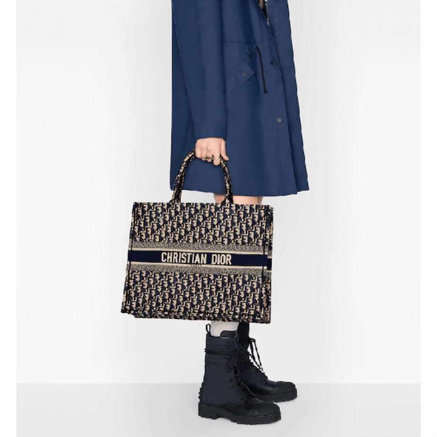 Dior Book Tote Blue Dior Oblique Embroidery