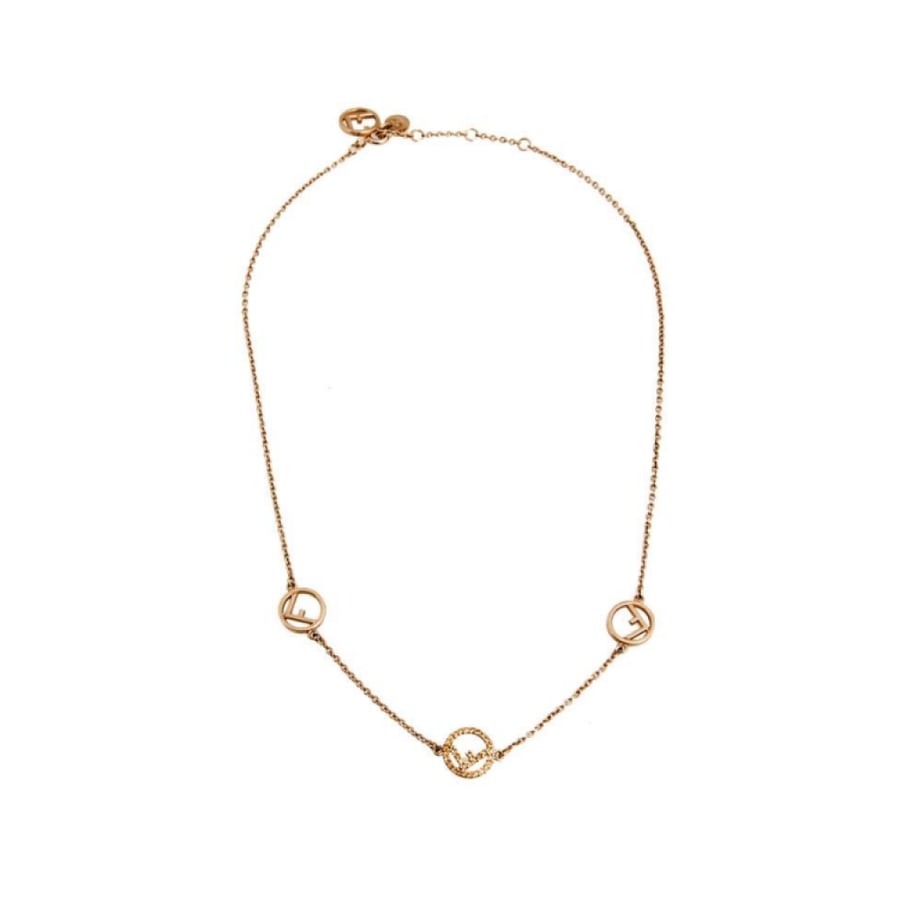 FENDI F is Fendi Rose Gold Tone Crystal Chain Necklace