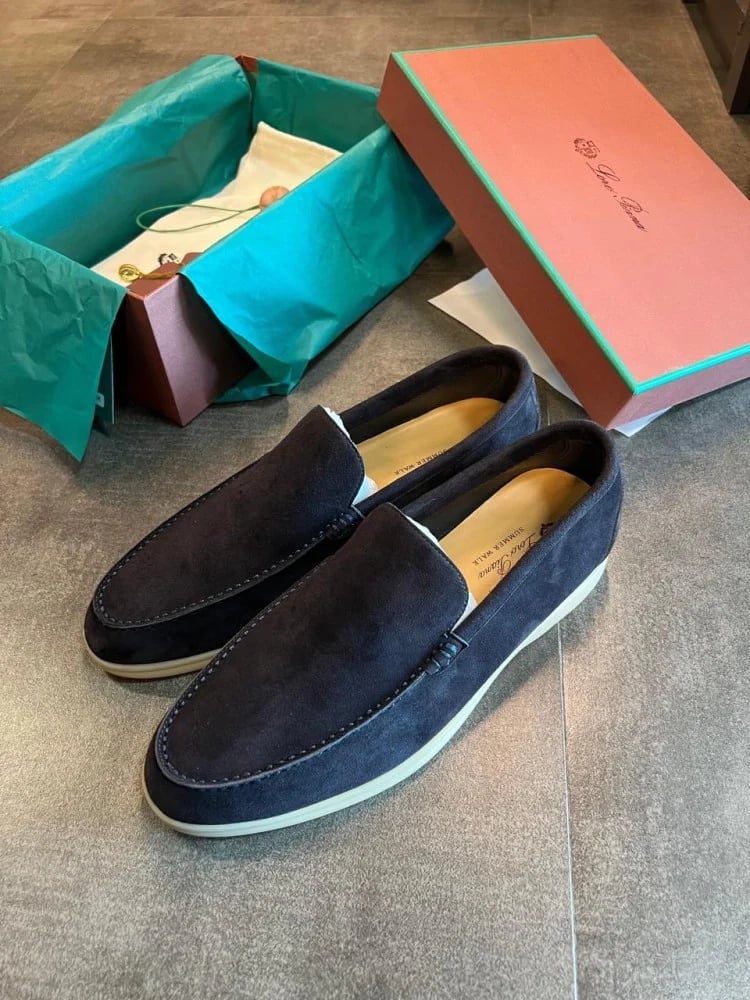 Men's Lorebiana Super Master Quality Suede Flat Shoes, Dark Grey