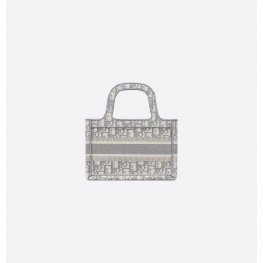 Mini Dior Book Tote Gray Dior Oblique Embroidery