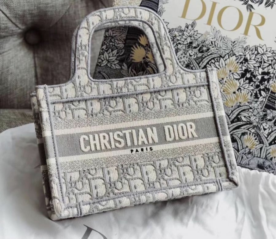 Mini Dior Book Tote Gray Dior Oblique Embroidery