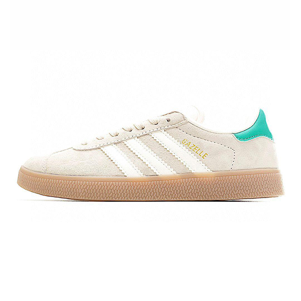 Adidas Gazelle sports shoes, beige color with white and green details