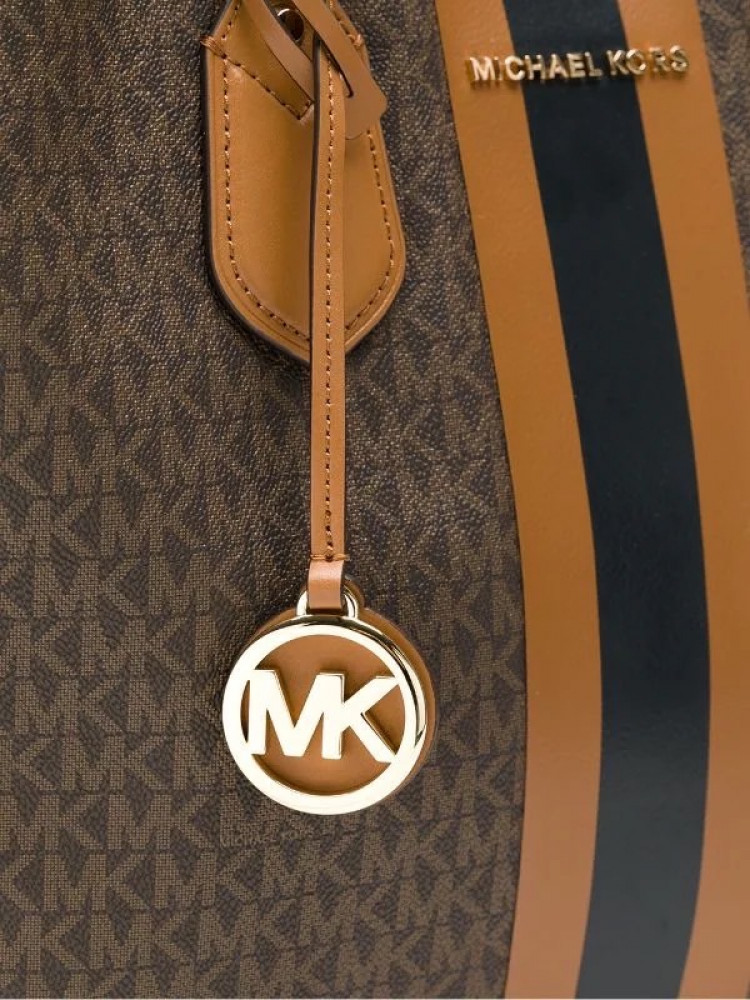 MICHAEL MICHAEL KORS Eva Large Logo Stripe Tote Bag Brn Acorn