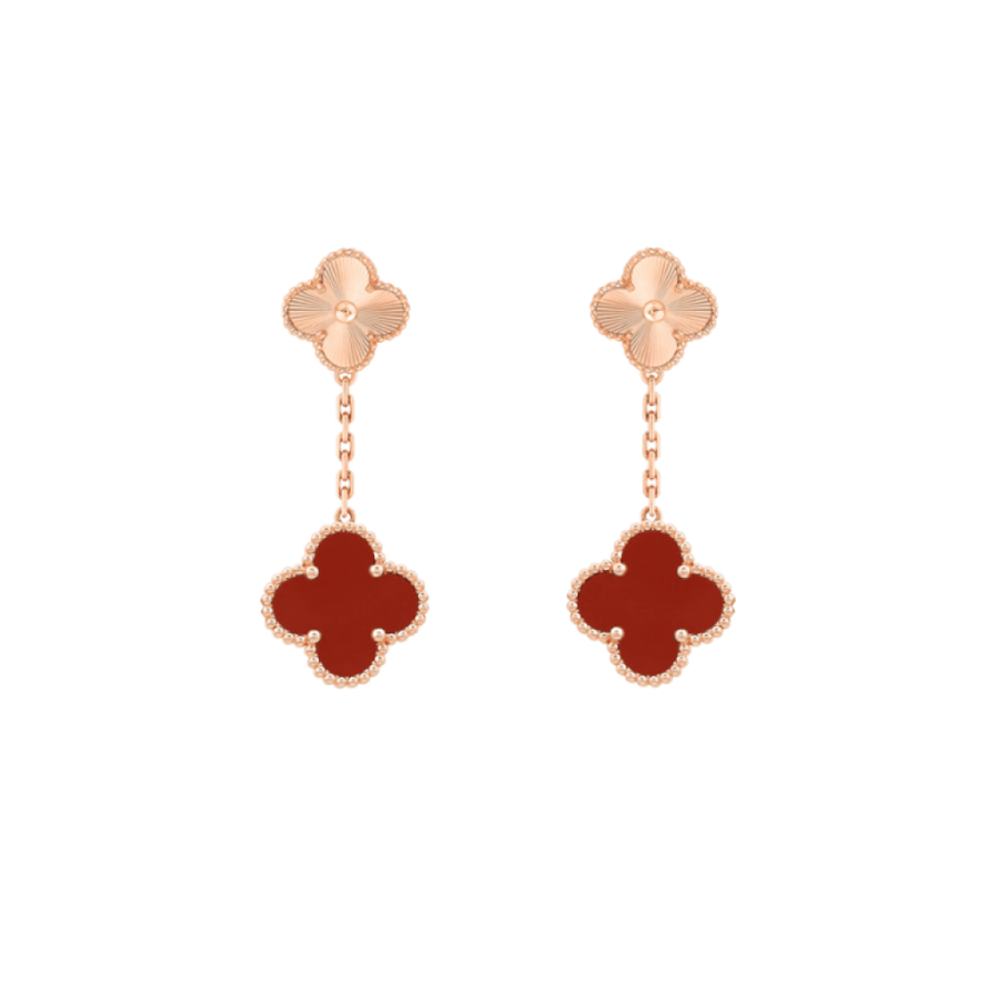 VAN CLEEF Magic Alhambra earrings, 2 motifs Rose gold, Carnelian