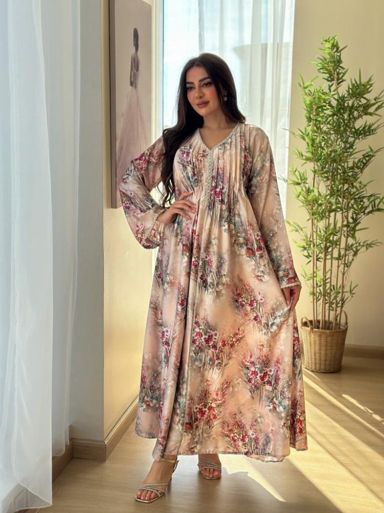 Original satin fabric patterned jalabiya