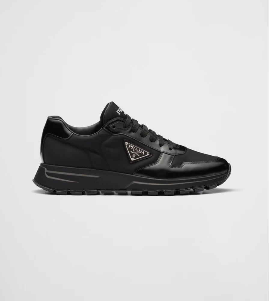 Prada Men's Black Nylon Sneakers with Metal Triangle Logo
