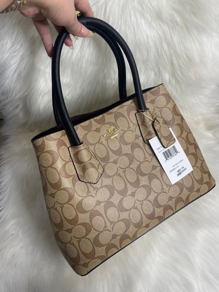 Classic C-Print Beige Canvas Bag with Black Handles