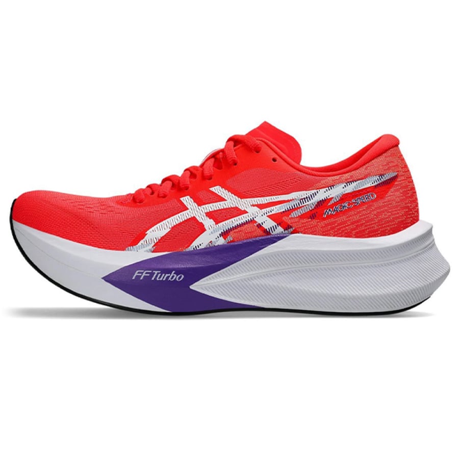 حذاء جري ASICS ماجيك سبيد للجنسين بألوان أحمر أبيض وبنفسجي