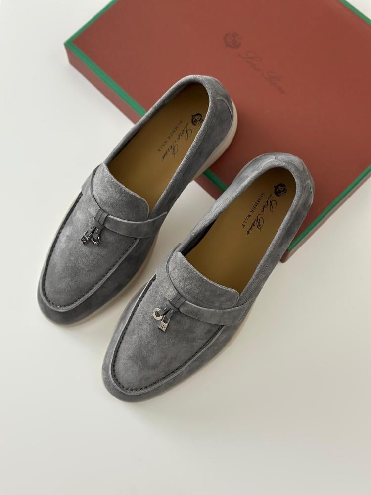 Lorebiana Men's Flat Suede Loafers in Grey
