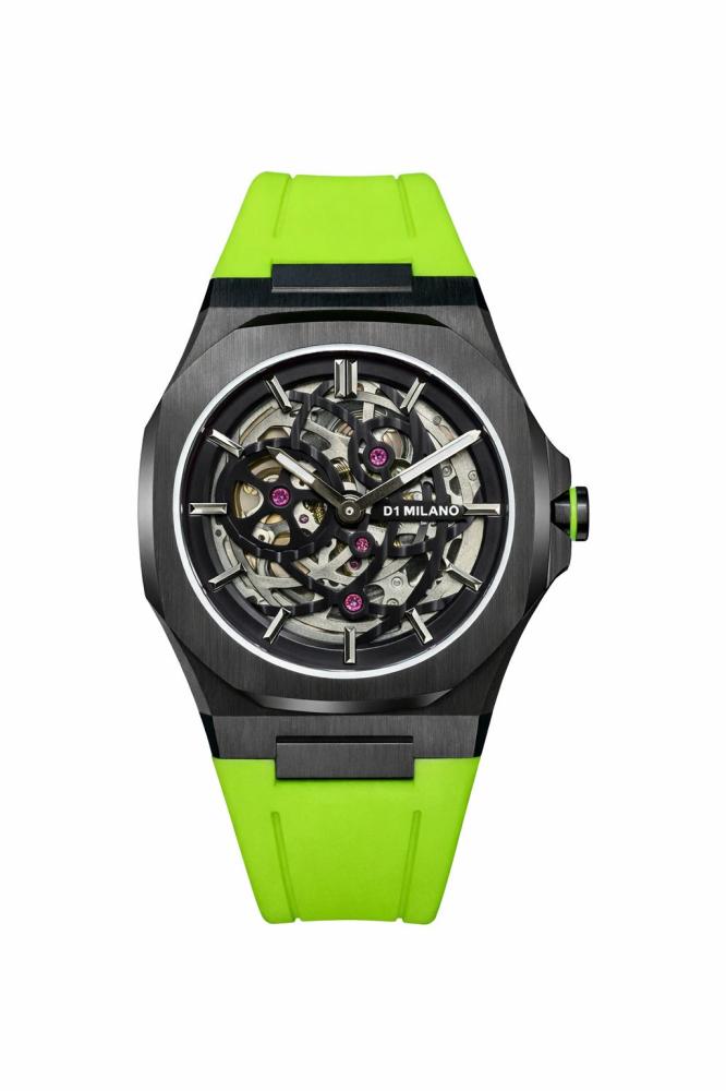 ساعة D1 milano طراز P701 Skeleton باللون الأسود والأخضر