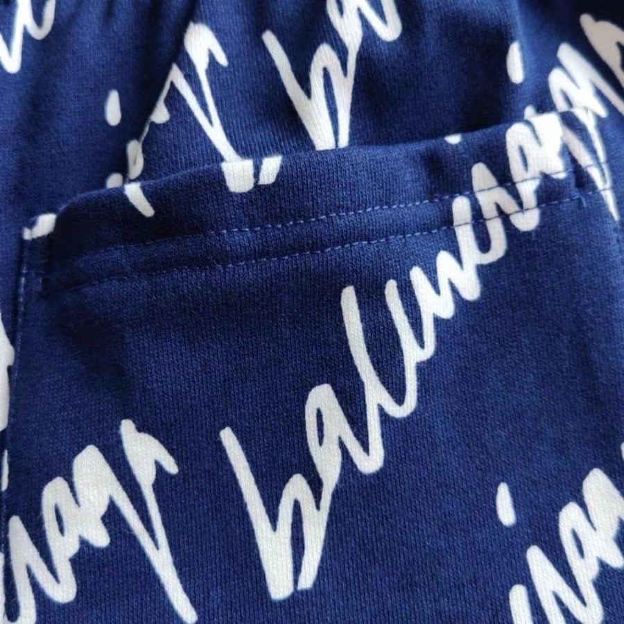 Balenciaga Men's Navy Blue Sport Shorts with Brand Name Print