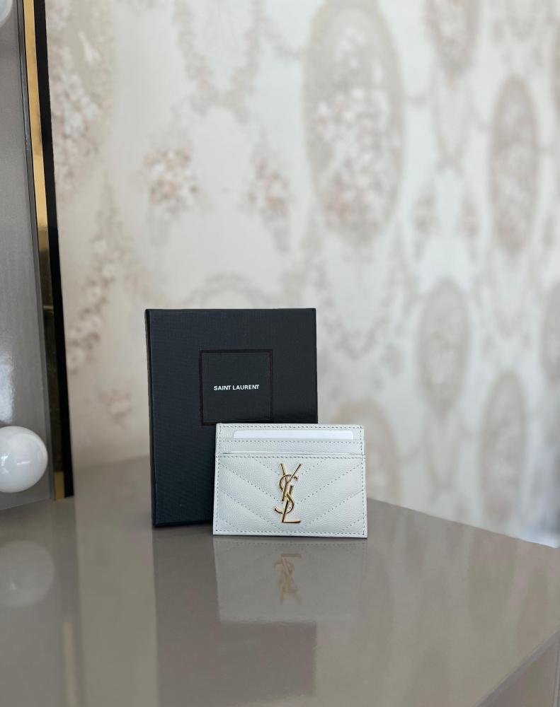 Saint Laurent white leather card organizer with gold logo
