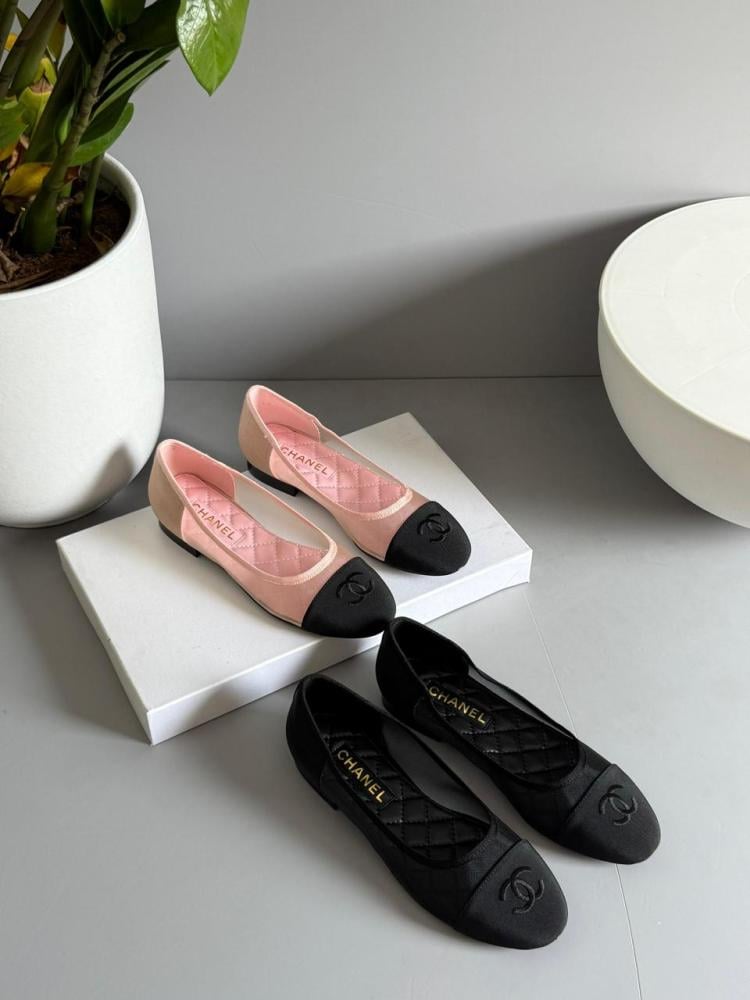 Chanel women's ballerina flats in sheer pink fabric