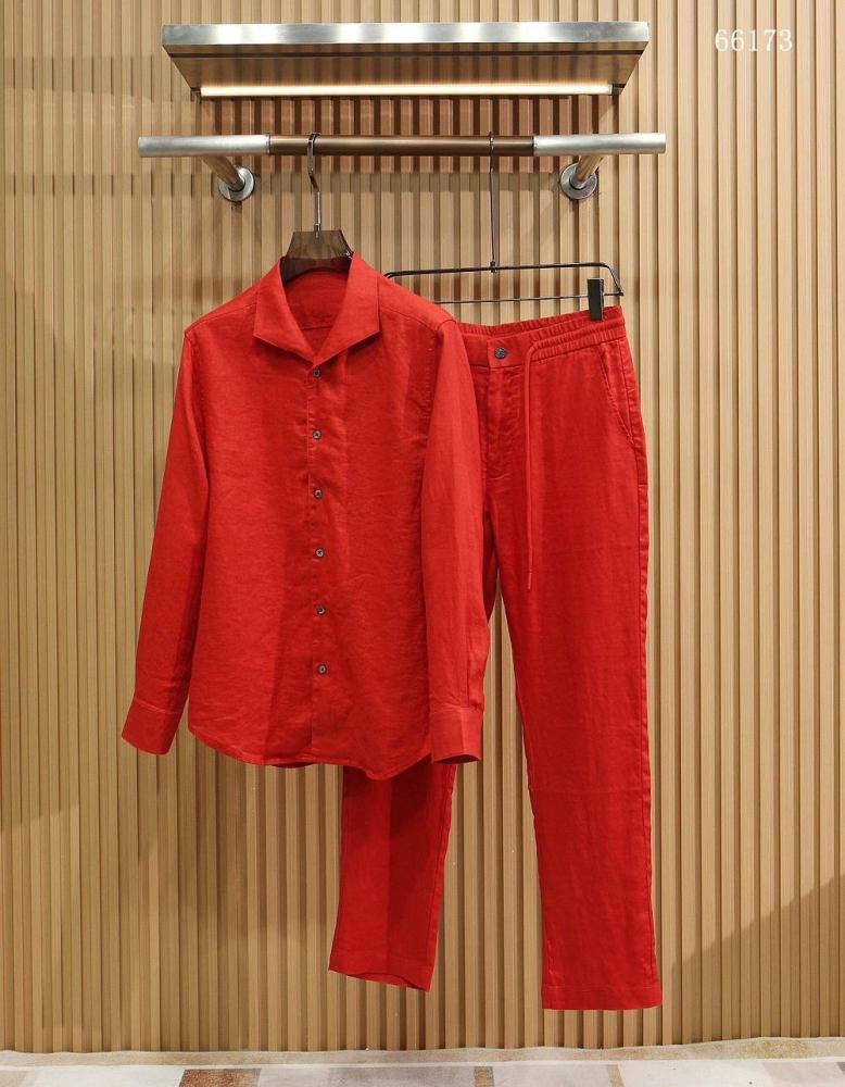 طقم رجالي ZEGNA قميص وبنطال رجالي صيفي أحمر