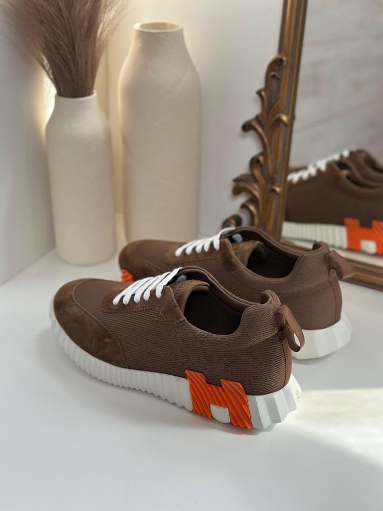 Hermes Bouncing Men's Mesh Shoes Brown H Orange