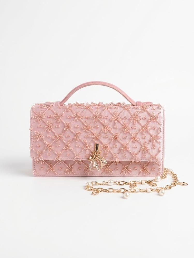شنطة مطرزة بكريستال براق My Dior Mini Bag باللون الوردي