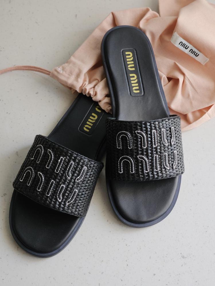 Miu Miu Women's Black Luxury Flat Slipper