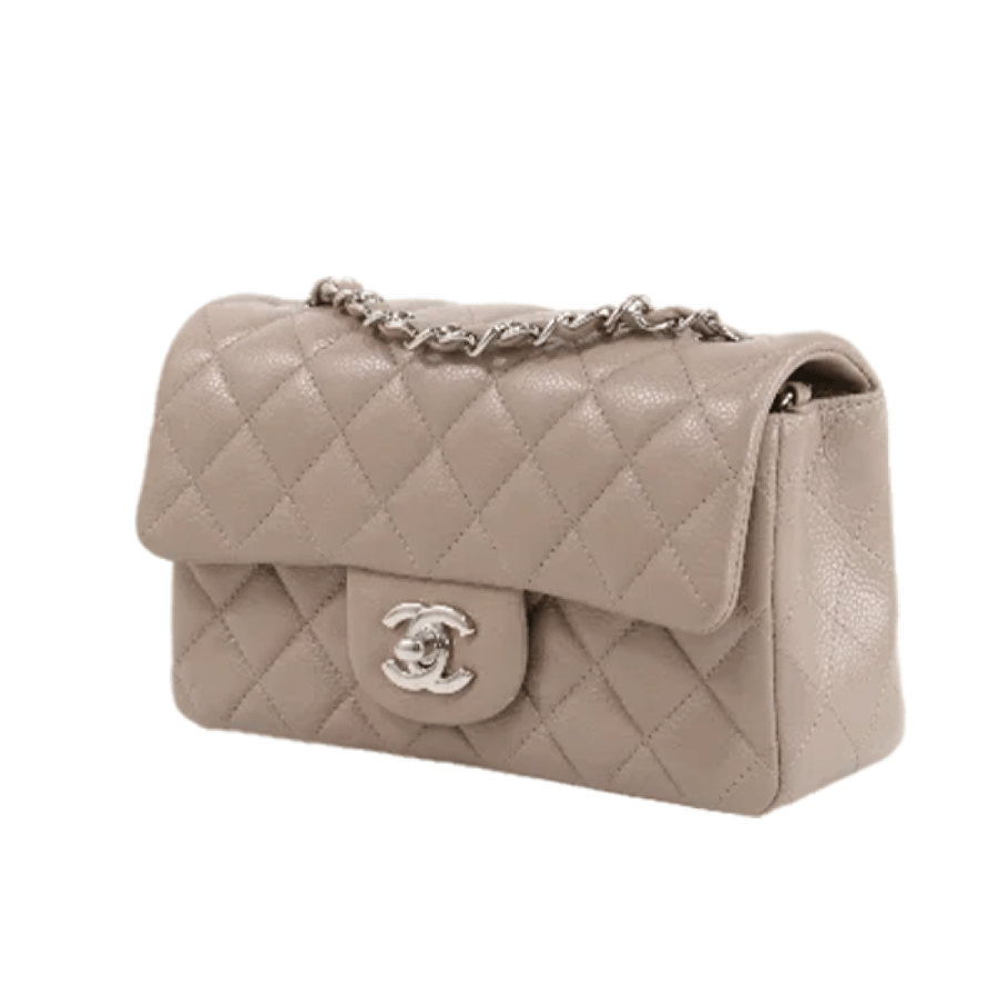 شنطه chanel ماتيلاسيه جلد ناعم بلون رمادي