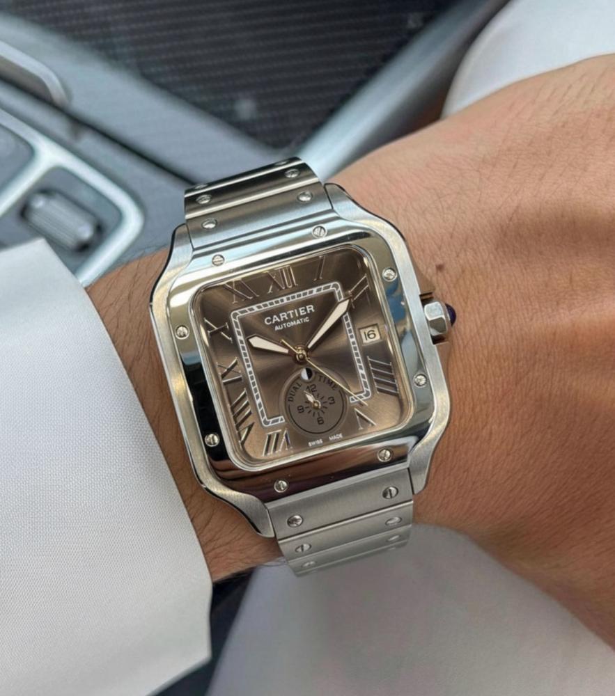 ساعة ماركة كارتير دو سانتوس دول تايم لون فضي مينا بني