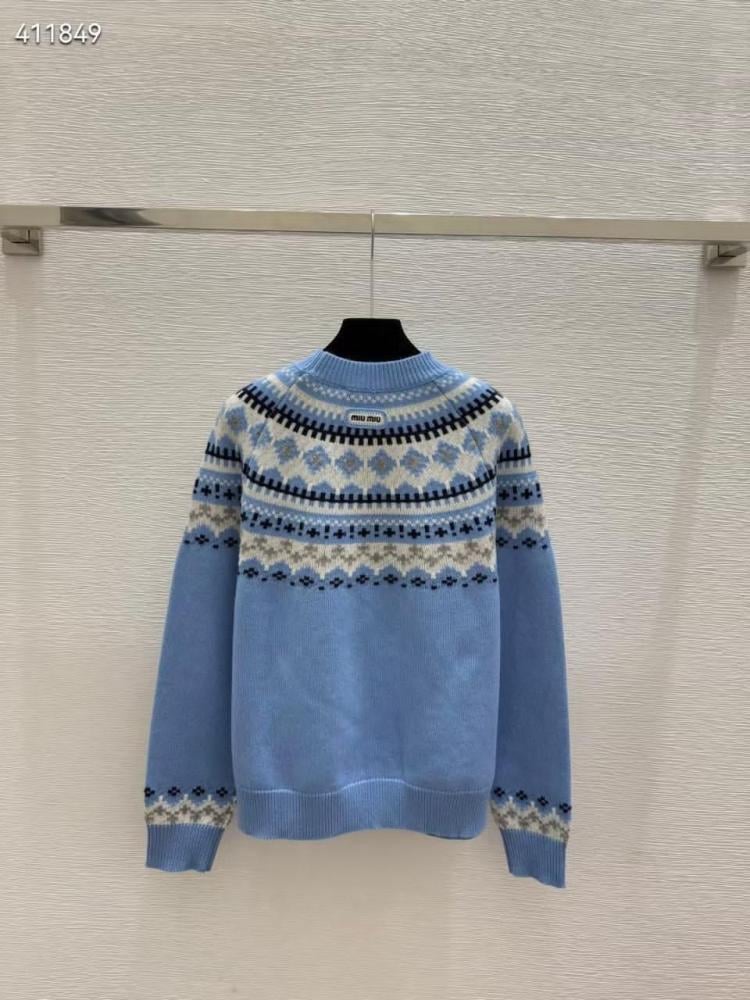 بلوزة ماركة ميوميو نسائية محبوكة Fair Isle بلون ازرق