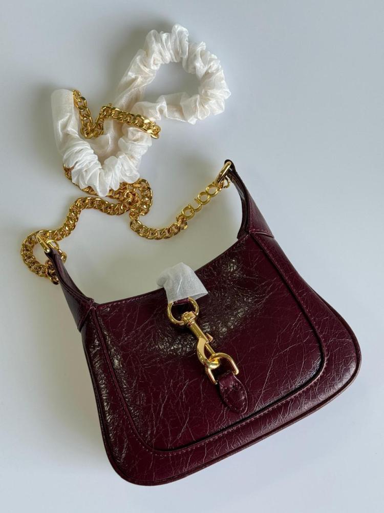 Gucci 19cm Burgundy Leather Shoulder Bag with Gold Chain