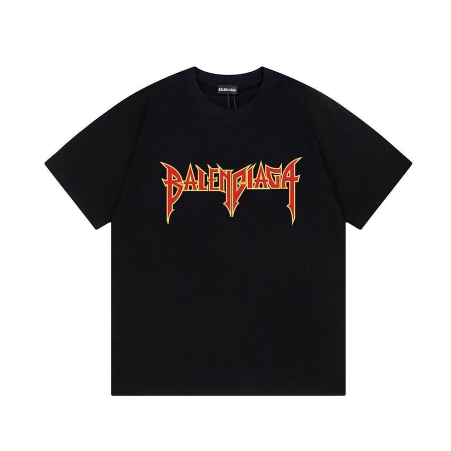 Balenciaga Youth Black T-Shirt with Red Metallic Logo