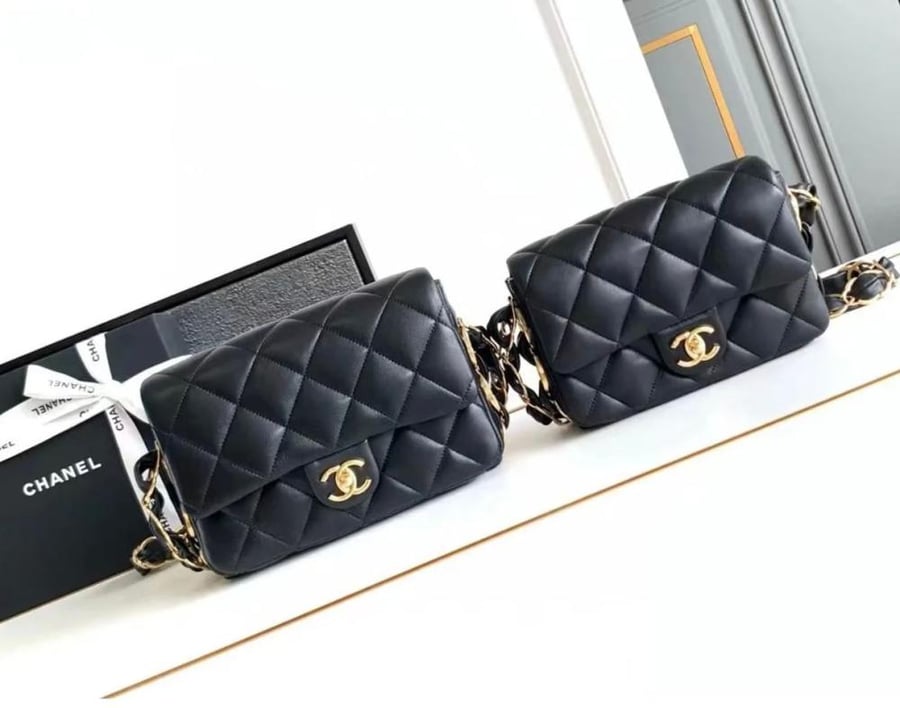 Chanel Classic Black Bag Set with Gold Chain