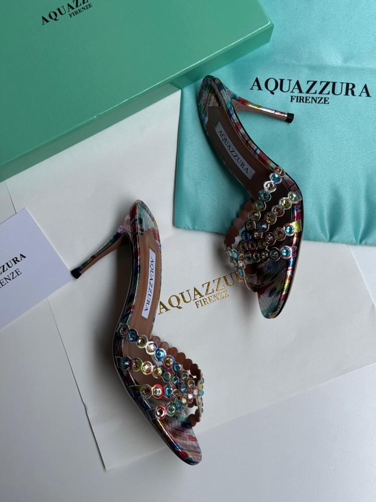 Aquazzura Snake Print Crystal Embellished High Heel Sandal