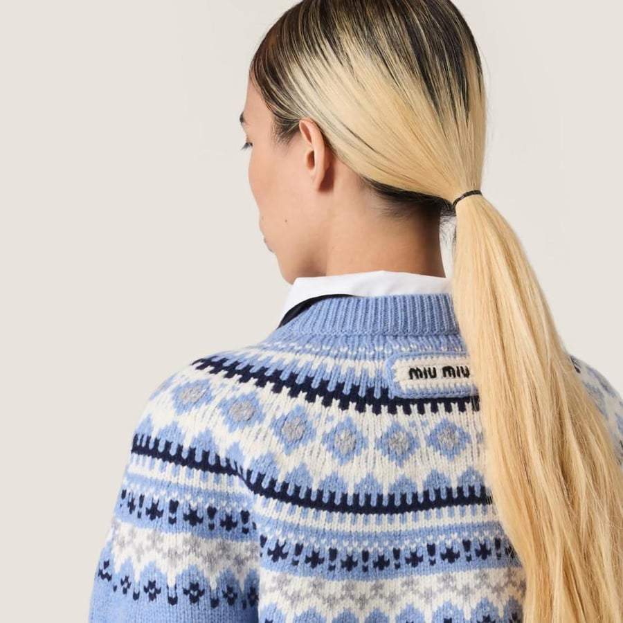 بلوزة ماركة ميوميو نسائية محبوكة Fair Isle بلون ازرق
