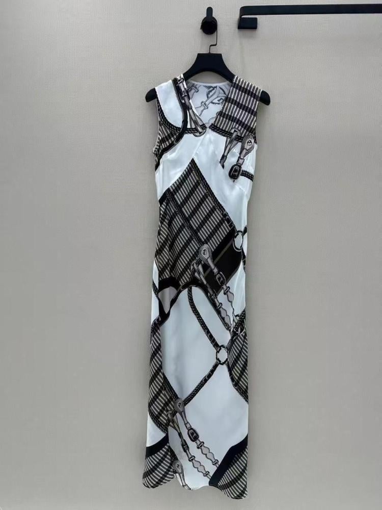 Hermes Cushioning Remix Sleeveless Long Dress in Black and White