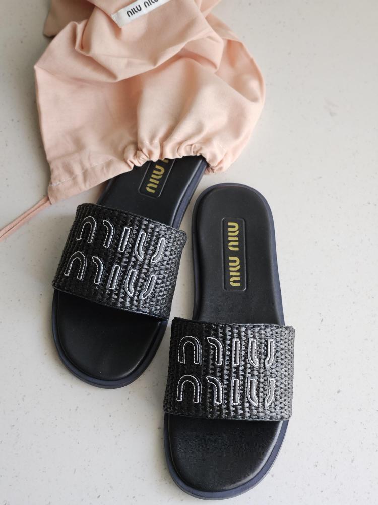 Miu Miu Women's Black Luxury Flat Slipper