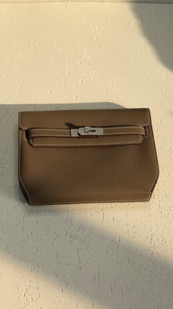 Hermes Kelly Depeches Men's Pouch 25 Olive Green Full Grain Leather