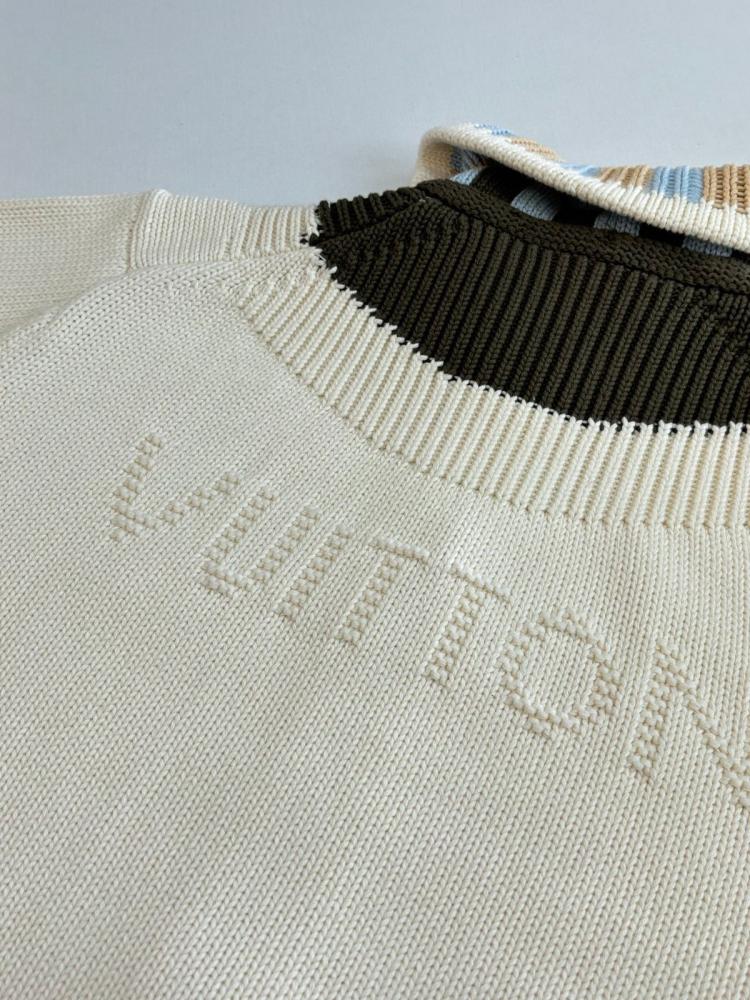 سترة لويس فيتون Zipped Intarsia Track Top لون ايفوري بياقة منقوشة