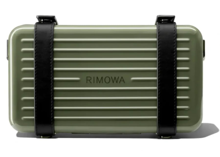 شنطه DIOR RIMOWA ألمونيوم بلون زيتوني بحامل جلدي أسود