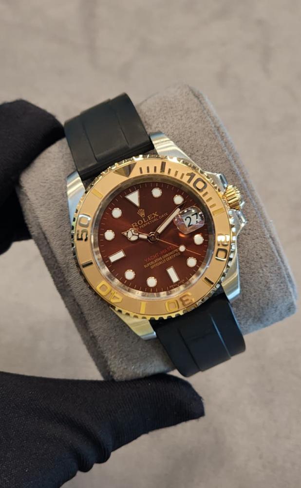 ساعة يد رجالي Rolex watch حزام جلدي أسود فريم روز غولد