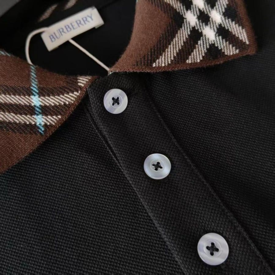 Burberry Men's Short Sleeve T-Shirt Black Check Collar