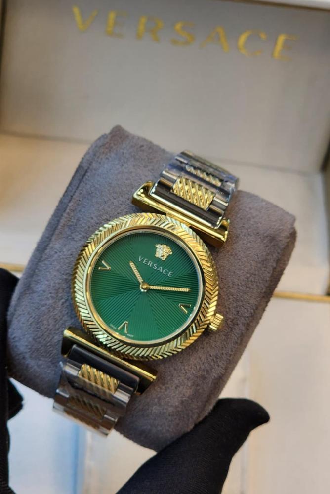 Versace women's V-Motif watch, gold color, green dial