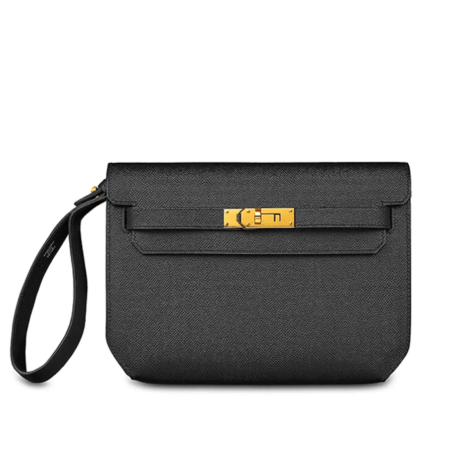 شنطه فاخرة سوداء hermes كيلي ديبيش بقفل ذهبي