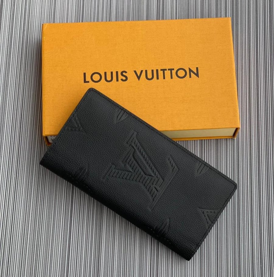 Louis Vuitton Black Leather Wallet with LV Logo Embossed