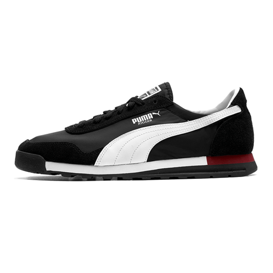حذاء Puma رجالي جوجر جلد ومخمل بلون أسود وأبيض
