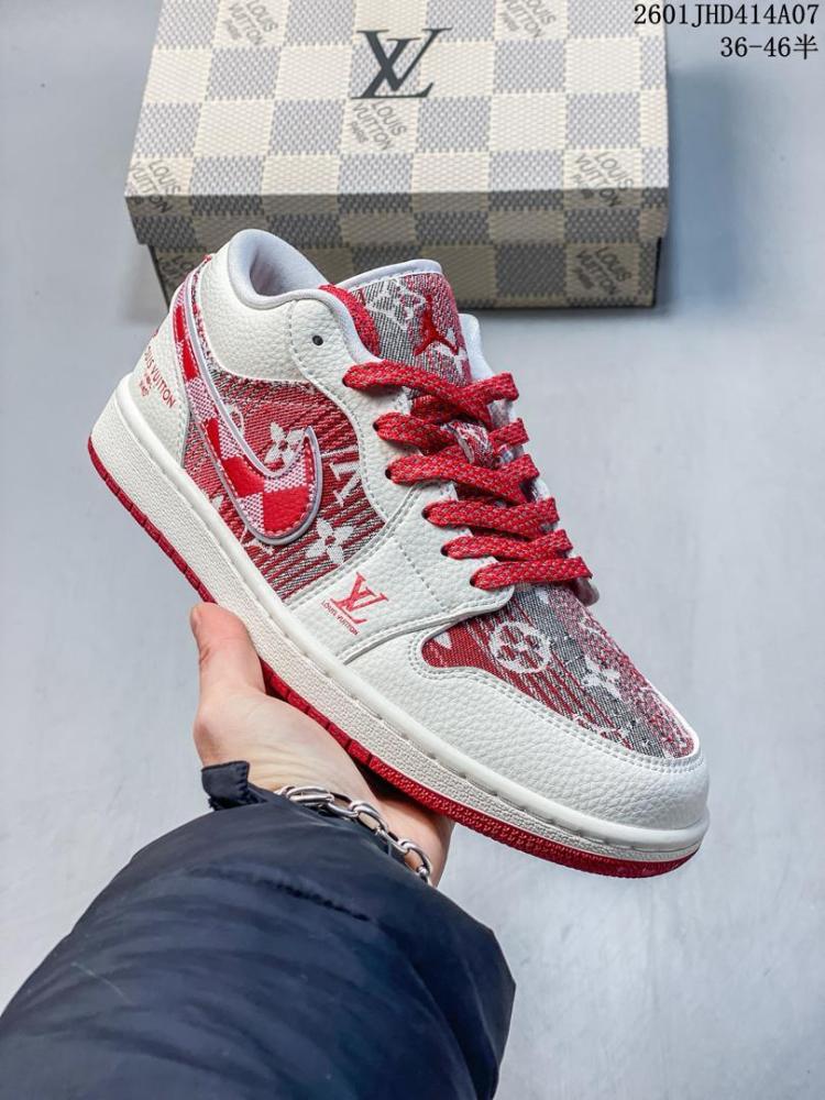 Nike Dunk Low x Louis Vuitton Sneakers, Red Monogram Stripe