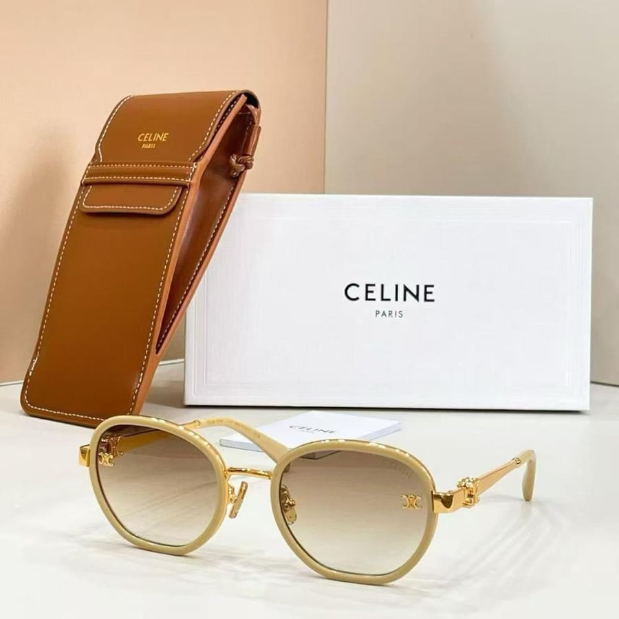 نظارات شمسية عصرية CELINE بعدسات بني متدرجة واذرع ذهبية