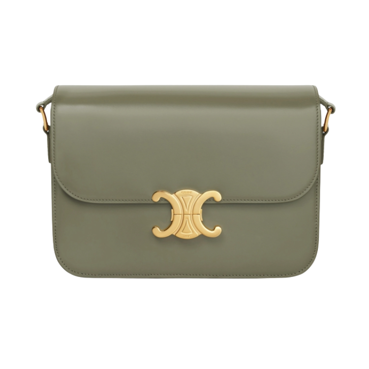 حقيبة كتف سيلين كلود جلد فاخر رمادي بمشبك ذهبي