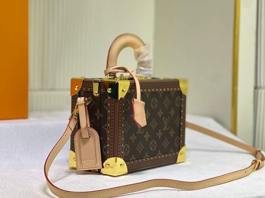 Louis Vuitton brown leather valise handbag with gold detailing