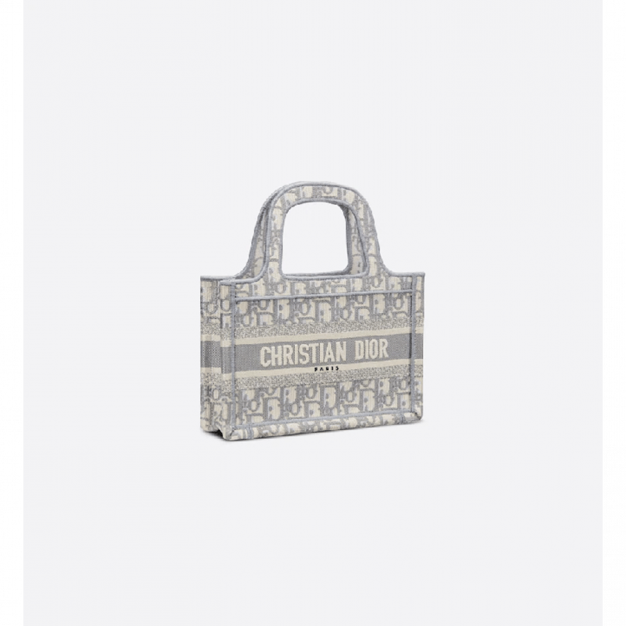Mini Dior Book Tote Gray Dior Oblique Embroidery